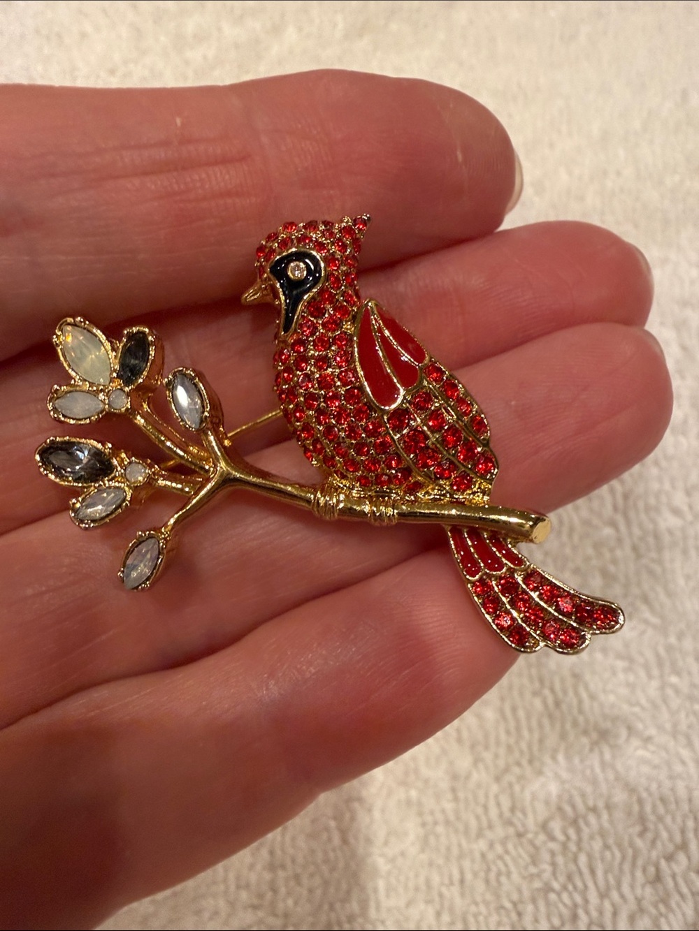 Talbots Gold-Tone Red Cardinal Brooch Pin